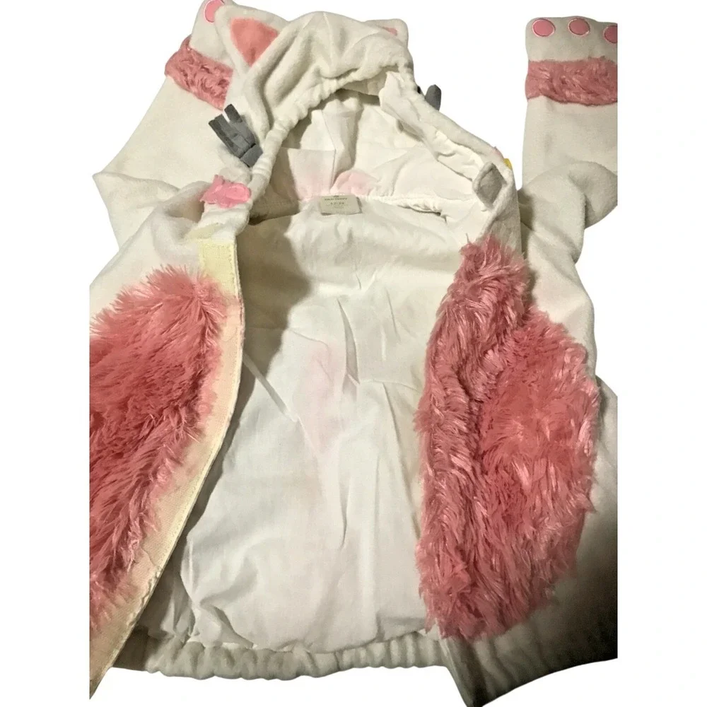 Old Navy Cat Costume Jacket Toddler Girl‎ 12-24M White Pink Soft Hooded Fleece